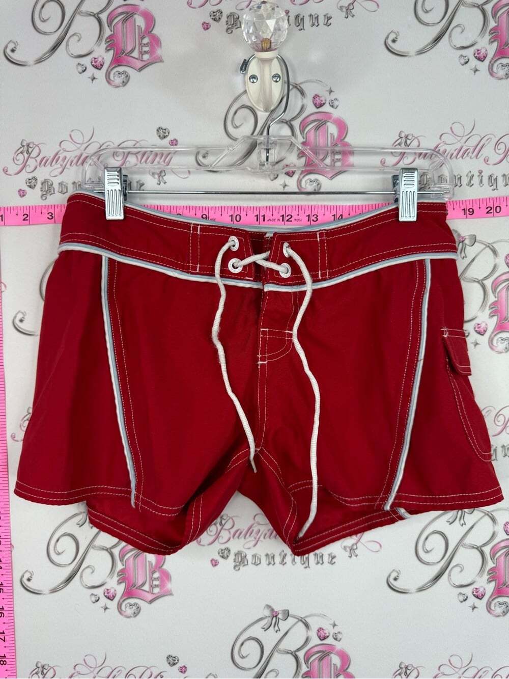 Rusty Red y2k Swim Board Shorts with White Trim